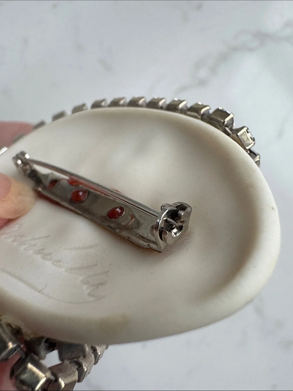 Gabriella Vantage Art Deco Porcelain Flapper Girl Face Rhinestone Brooch Pin